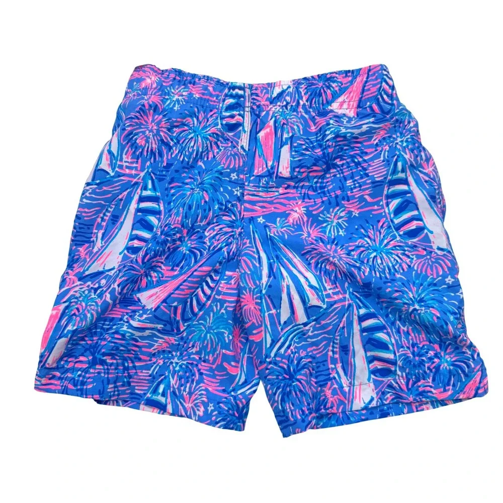 Lilly Pulitzer Boys Junior Capri Trunks Its A Sailabration Boca‎ Blue Swim S NEW